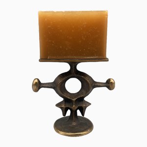 Brutalist Candleholder Sculpture in Bronze with Candle from Zoltan Pap, Hungary, 1970s