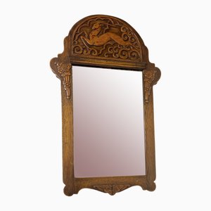 Art Nouveau Carved Wood Mirror with Deer, 1920s