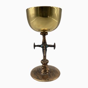 Brutalist Brass Sculpture Cup by Lajos Muharos, Hungary, 1970s