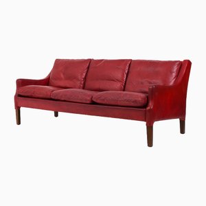 Patinated Indian Red Leather Sofa by Arne Wahl Iversen, 1960s