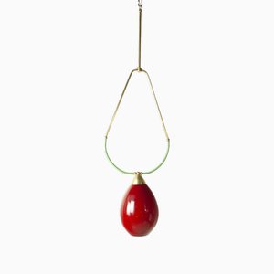 Pendant with Brass Scales-Shaped Frame & Thick Murano Glass Diffuser in Red-Purple