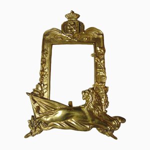 Art Nouveau Brass Frame with Gilded Lion, 1890s