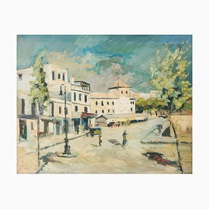 Artista sconosciuto, Scena cittadina impressionista, Metà XX secolo, Olio su tela
