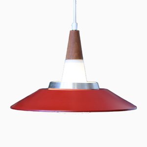 Danish Ceiling Lamp in Opal Glass with Red Shade from Voss Belysning, 1960s
