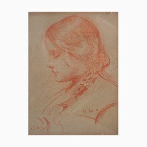 Artista preraffaellita, Ritratto di giovane donna, 1890, Sanguine