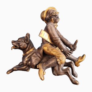Bronze eines Gentleman, der rückwärts auf einem Hund reitet, 1900