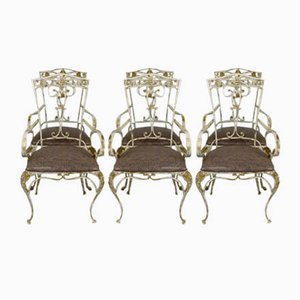 French Art Deco Armchairs in Patinated Wrought Iron, 1950, Set of 6