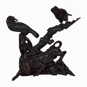 Japanese Meiji Era Artist, Large Okimono Sculpture with Lion and Crows, 1880s, Wood