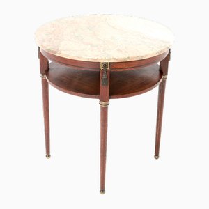 Art Deco French Oak Side Table with Marble Top, 1930s