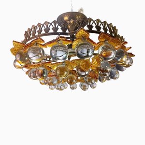 Chandelier in Forest Green Murano Glass and Brass