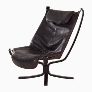 Falcon Chair aus schwarzem Leder von Sigurd Russel für Vatne Mobler, 1980er