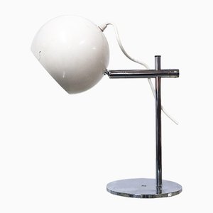 Lámpara de escritorio Mid-Century en blanco con pantalla esférica, años 60