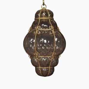 Lámpara colgante enjaulada de cristal de Murano morado, años 20