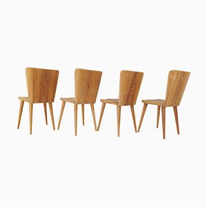 Mid-Century Swedish Sculptural Dining Chairs in Pine by Göran Malmvall, 1950s, Set of 4