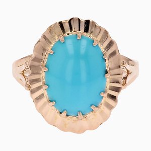 French Turquoise Ring in 18 Karat Rose Gold, 1960s
