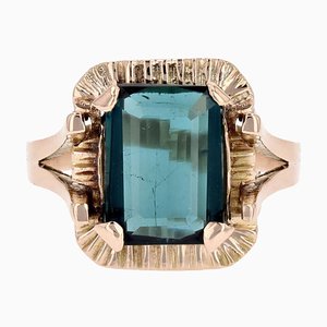 Anello in indigolite e tormalina in oro rosa 18 carati, anni '60