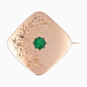 French Emerald Brooch in 18 Karat Rose Gold