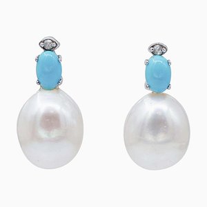14 Karat White Gold Earrings with Pearls