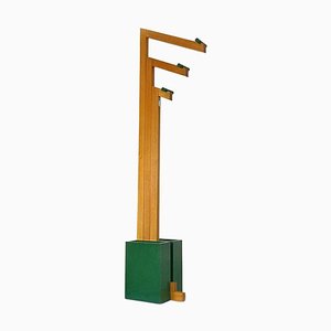 Italian Modern Coat Stand in Natural and Green Wood, 1980s