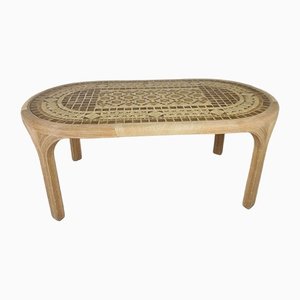 Rattan Reed Dining Table with Ceramic Inlay, 1980s