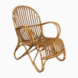 Fauteuil Belse 8 en Rotin avec Dossier Rond, Pays-Bas, 1950