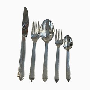 Sterling Silver Pyramid Flatware, 1940s, Set of 60