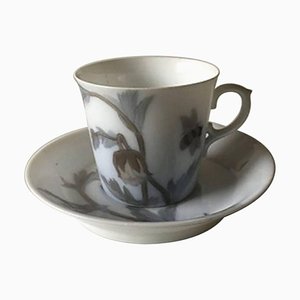 Art Nouveau Mocha Cup & Saucer Creation attributed to Oluf Jensen for Royal Copenhagen, 1890s, Set of 2