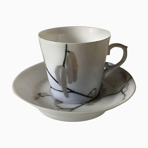 Art Nouveau Mocha Cup and Saucer attributed to Oluf Jensen from Royal Copenhagen, 1890s, Set of 2