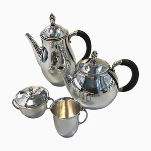 No. 456 Sterling Silver Coffee Pot, Tea Pot Creamer and Sugar Bowl from Georg Jensen, 1940s, Set of 4