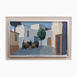 Street Scene, 1950s, Oil on Canvas, Framed