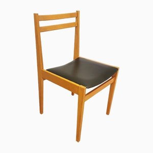 Vintage Model 2087 Wooden Dining Chair with Black Leather by Branko Ursic for Stol Kamnik, 1970s