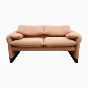 Maralunga Two-Seater Sofa in Brown Fabric by Magistretti for Cassina