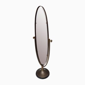 Ovaler Vintage Spiegel mit Messing & Metallrahmen, Italien