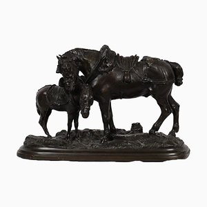 Lenordez, caballo de tiro y mula, década de 1800, bronce