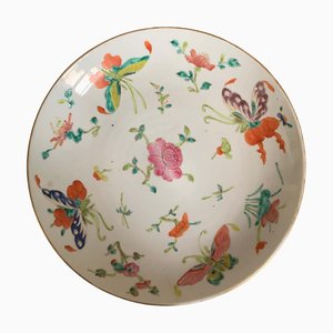 Assiette 19ème Siècle en Porcelaine avec Décorations de Papillons, Chine, 1850s