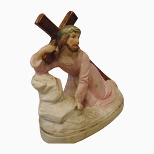 Figurine Art Déco en Biscuit de Jésus Sous la Croix, 1920s
