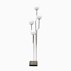 Mid-Century Modern Floor Lamp in Chromed Metal and Opaline Glass attributed to Goffredo Reggiani for Reggiani, 1970s