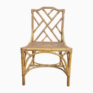 Mid-Century Rattan Chippendale Chair in Bamboo Webbing, Italy, 1960s