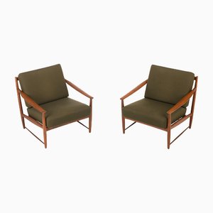 Danish Easy Chairs in Teak and Khaki Green, 1960s, Set of 2