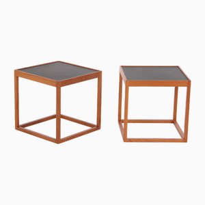 Teak Cube Side Tables with Black Laminate by Kurt Østervig for Jason Møbler, 1950s, Set of 2