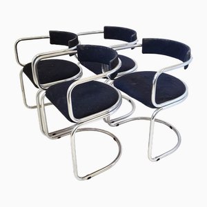 Vintage Chairs in Chrome-Plated Steel and Velvet by Renato Zevi for Roche-Bobois, 1970s, Set of 4