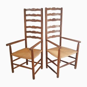 French Chairs in Oak and Straw, 1900s, Set of 2