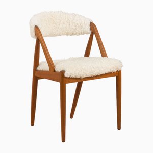 Vintage Danish Model 31 Chair in Sheepskin attributed to Kai Kristiansen for Schou Andersen, 1960s