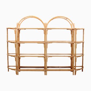 Large Bamboo Wall Unit with Bamboo Arches and Dark Glass, Denmark, 1970s, Set of 4