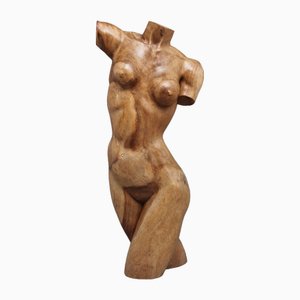 Torse Féminin Sculpté Taille Réelle, 1930, Noyer