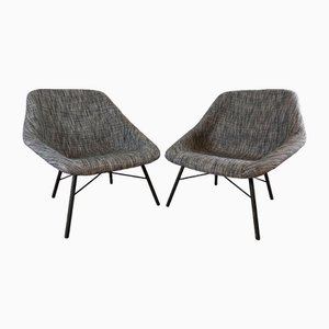 Lounge Chairs in Grey Ecological Fabric by Ton, 1950s, Set of 2
