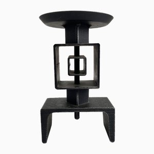 Vintage Brutalist Candlestick in Black Wrought Iron