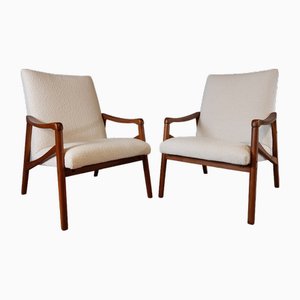 Set of Mid-Century Armchairs in Beech and Bouclé Cream Fabric by Jiroutek for Interior Praha, Czech, 1960s