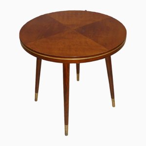 Round Cocktail Table in Wood and Brass, 1950s