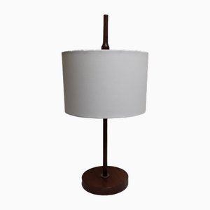 Vintage German 2-Flame Table Lamp with Teak Frame and White Fabric Shade from Temde, 1960s
